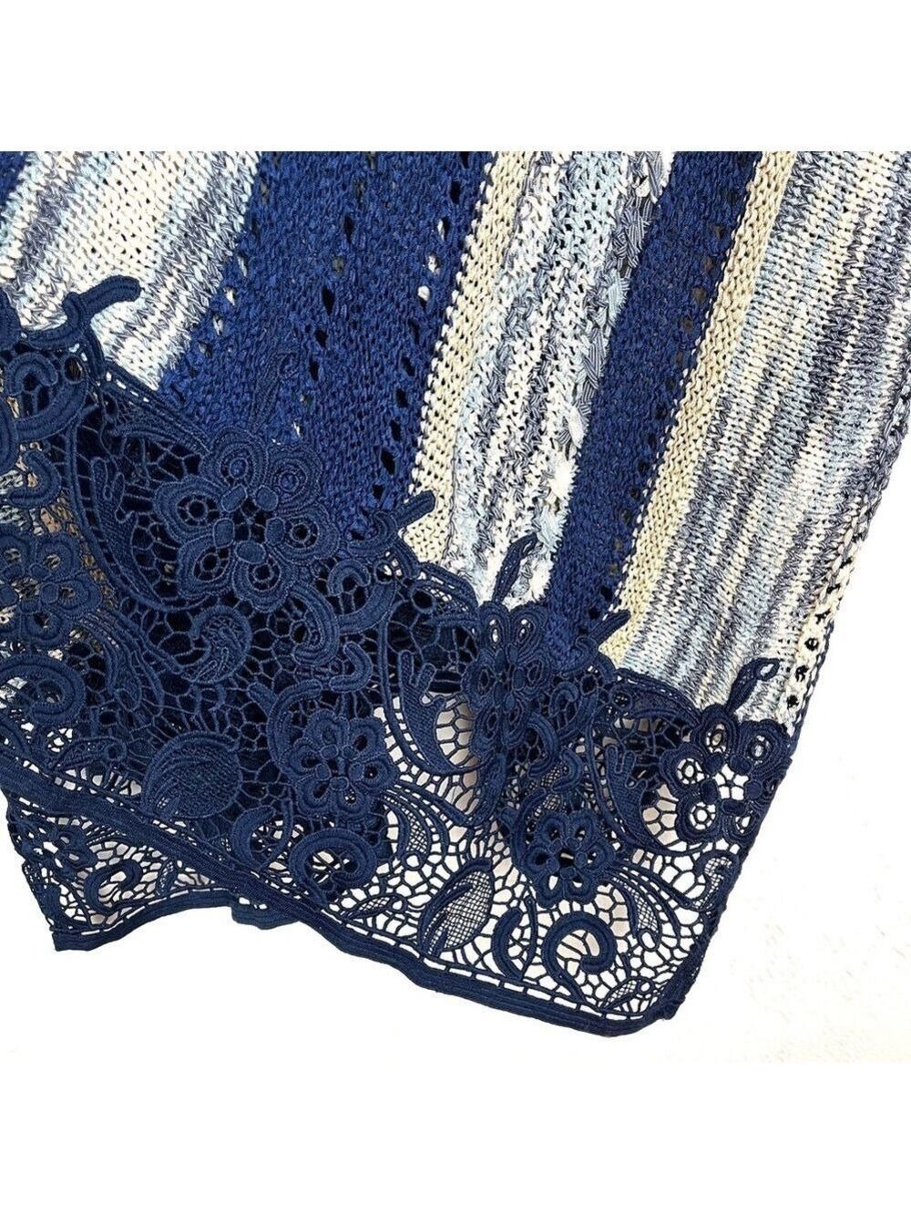 Chico's Blue Crochet Knit Duster Topper Large - Picture 5 of 8
